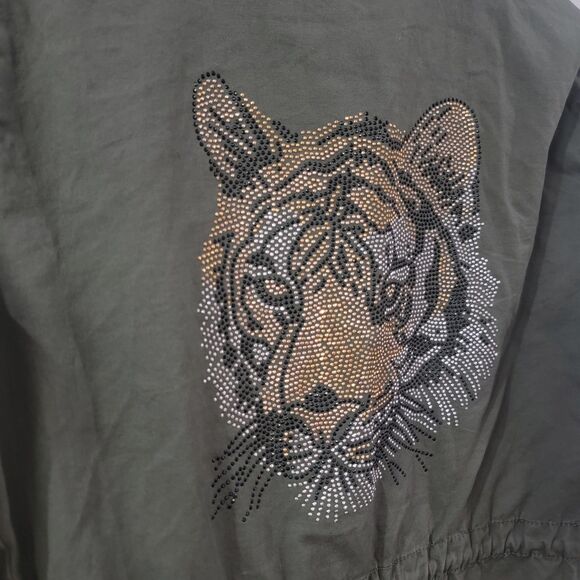 Ashley Womens Utility Jacket Size Small Green‎ Military Tiger Rhinestones - Picture 3 of 9